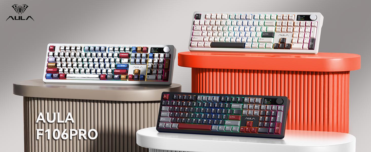 [Urtechdaddy-Edtion]AULA F106 PRO Wireless Mechanical Keyboard,Full Size Gaming Keyboard with Hot Swappable Knob & Screen,Tri-Mode RGB Backlit with 8000mAh for PC/Laptop/Windows