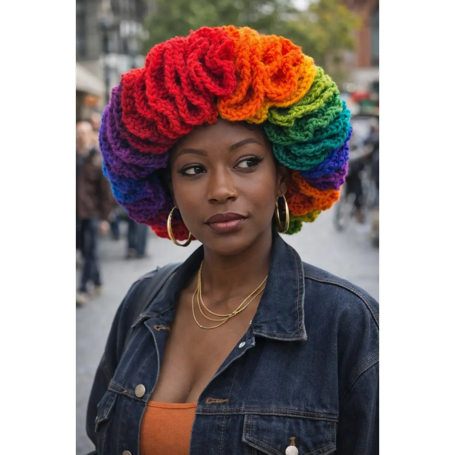 Crochet Ruffled Hat - Rainbow