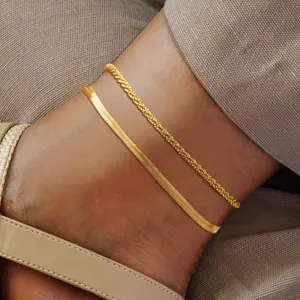 Dearmay Gold Ankle Chain for Women Stacked Style Summer Beach Double-Layer Ankle Bracelets with Zirconia Jewelry Gift Teen Girls&Mother Valentine's Day Gift