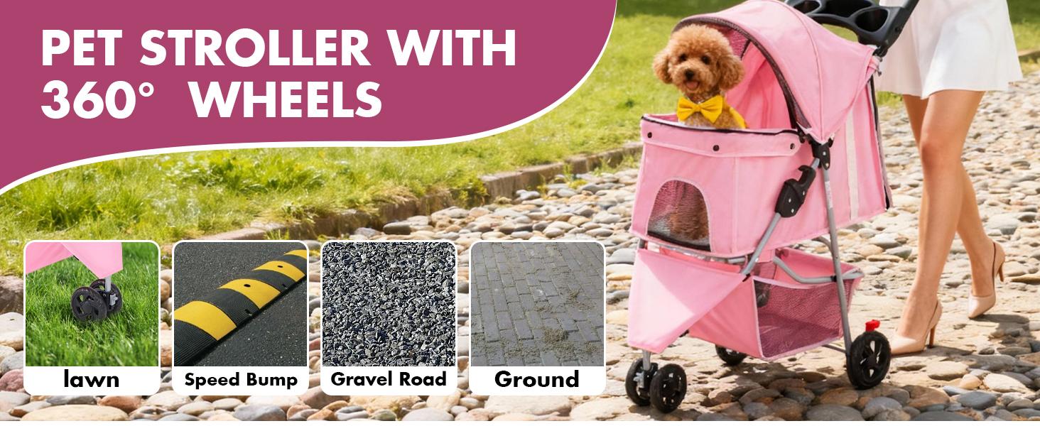 3 Wheels Pet Stroller Dog Jogging with Breathable Mesh Window, Large Storage Basket, Cup Holder, Blue