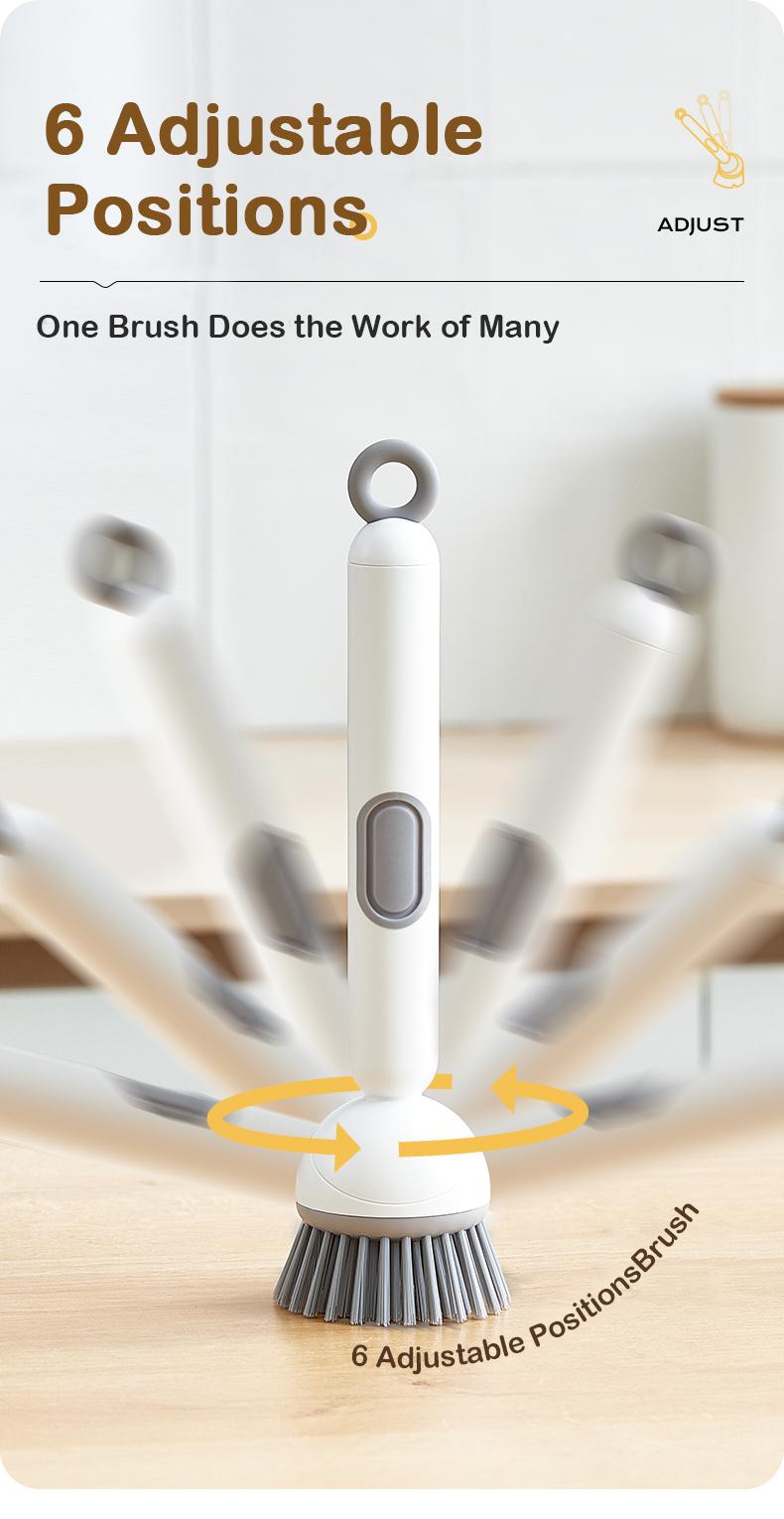 6-in-1 ABS Dish Brush with Leak-proof Soap Dispenser, Adjustable Angle, Rotatable Scrub Function, Wall Mount - Includes Scouring Pad, Soft Bristles Lift Stubborn Stains, Rinse & Drain Clean for Sink, Pots 6-in-1 ABS Dish Brush with Leak-proof Soap Dispenser, Adjustable Angle, Rotatable Scrub Function, Wall Mount - Includes Scouring Pad, Soft Bristles Lift Stubborn Stains, Rinse & Drain Clean for Sink, Pots