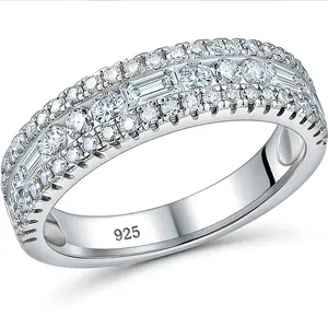 Newshe Jewellery D Color VVS1 Moissanite Rings for Women 925 Sterling Silver Wedding Bands Pave Emerald Eternity Band Ring Size 5-13