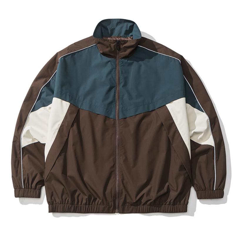 Spring Men's Trendy Brand Vintage Colorblock Patchwork Stand Collar Jacket, Unisex Streetwear Loose Fit Couple Coat, Men's Trendy Brand Relaxed Fit Sleeveless Zip-Up Cardigan, Suitable for Men's Everyday Wear