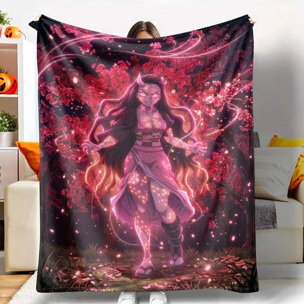 Cherry Blossom Spirit Anti-Pilling Flannel Throw Blanket - Sakura Fantasy Glow Art Print, Wrinkle Resistant, Breathable, Durable, Soft Lightweight Plush, Cozy Home Decor, Perfect for Bedroom, Bed or Car Use, Holiday Gift, Flannel Throw Blankets, Home Deco