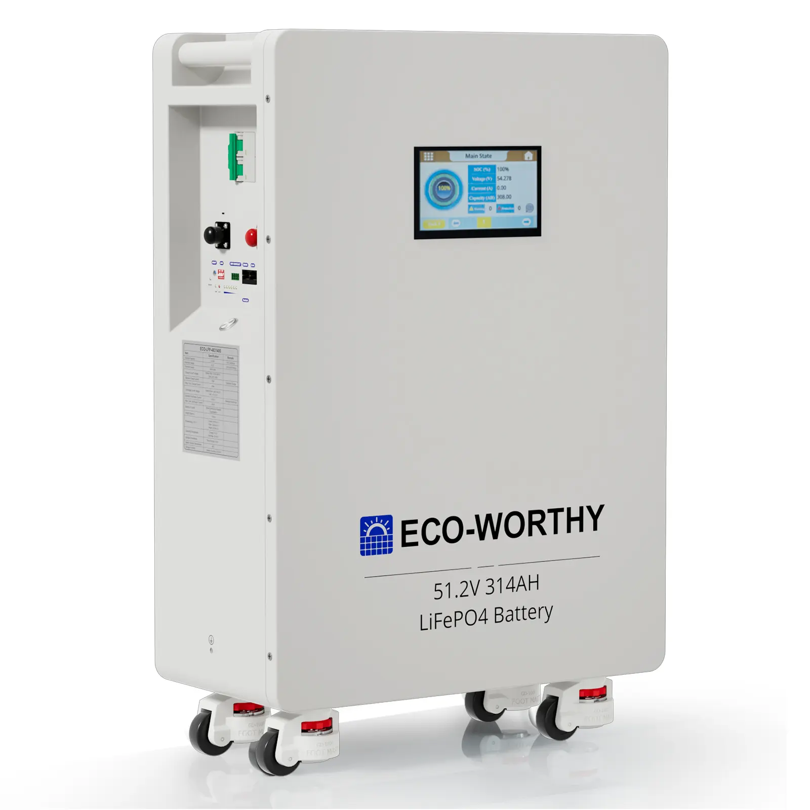 【16kWh Battery】ECO-WORTHY 48V 314Ah  LiFePO4 Lithium Battery, 16.1kWh High Capacity Energy Storage with Breakers RS485/CAN/RS232 for home