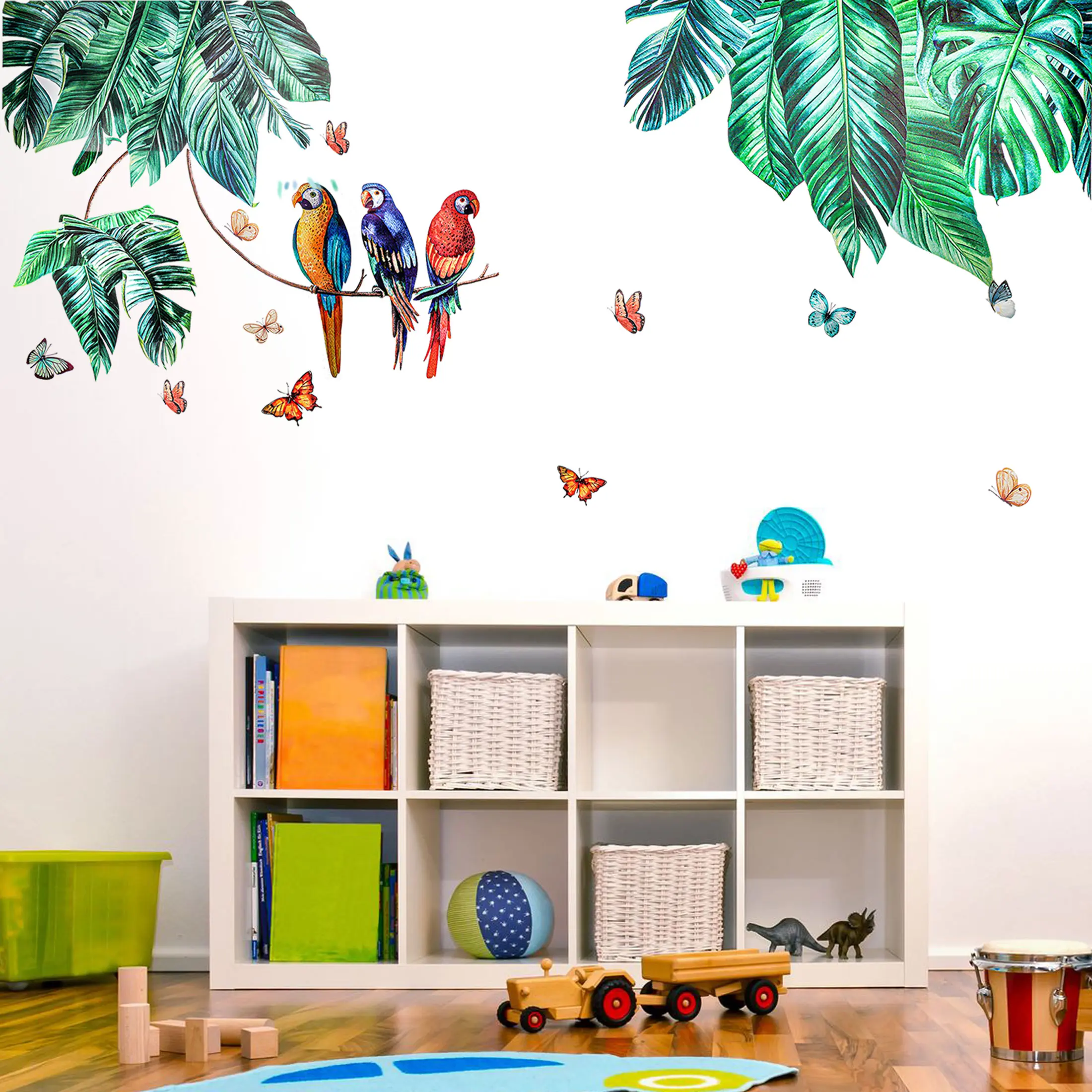 Self Adhesive Tropical Jungle Plant Wall Stickers - Removable Wall Decals,DIY Artistic Wall Decor,Leaves Wallpaper for Home Bedroom Decoration, accessory