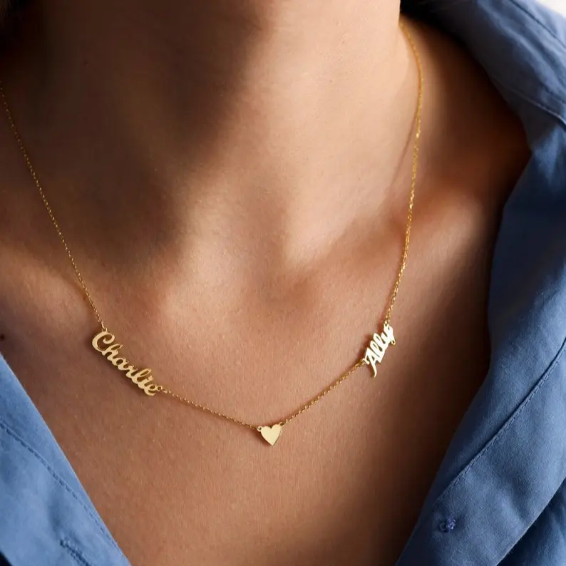 AS616 Stainless Steel Personalized Custom Name Middle Love Necklace, Custom Made Pendant, Exquisite Jewelry Gift for Men and Women, Jewelry For Women, Name Necklace, Customized, Birthday Gifts For Gf, Meaningful Gifts