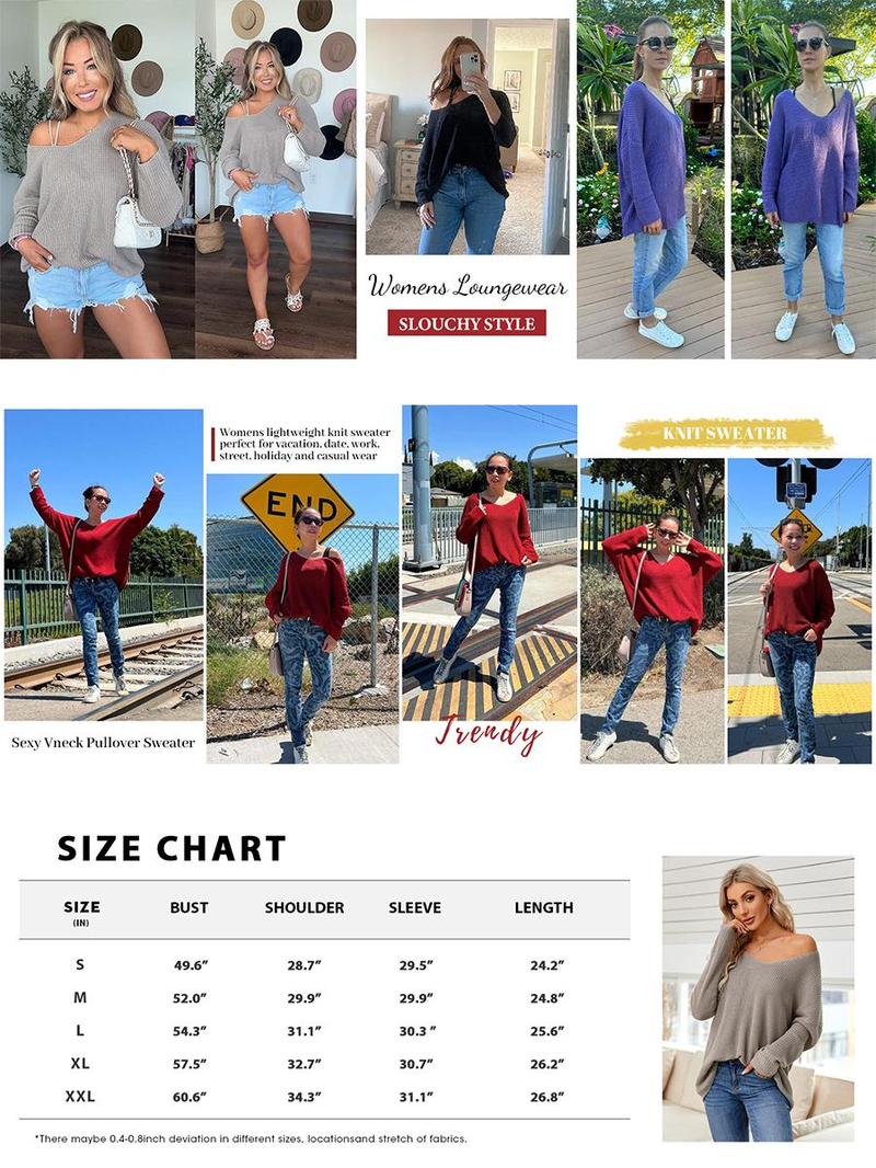 Imily Bela Women's Oversized V-Neck Sweater | Slouchy Loose Fit Long Sleeve Knit, Soft & Comfy Pullover Top