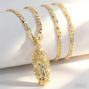 14K Fashion Faith Pendant Necklace Featuring The, Adorned with Zirconia And Golden Plating, Inspired by Our Lady of Guadalupe, a Charming Piece of Jewelry for Prayers And Blessings, Perfect As a Mother'S Day Gift