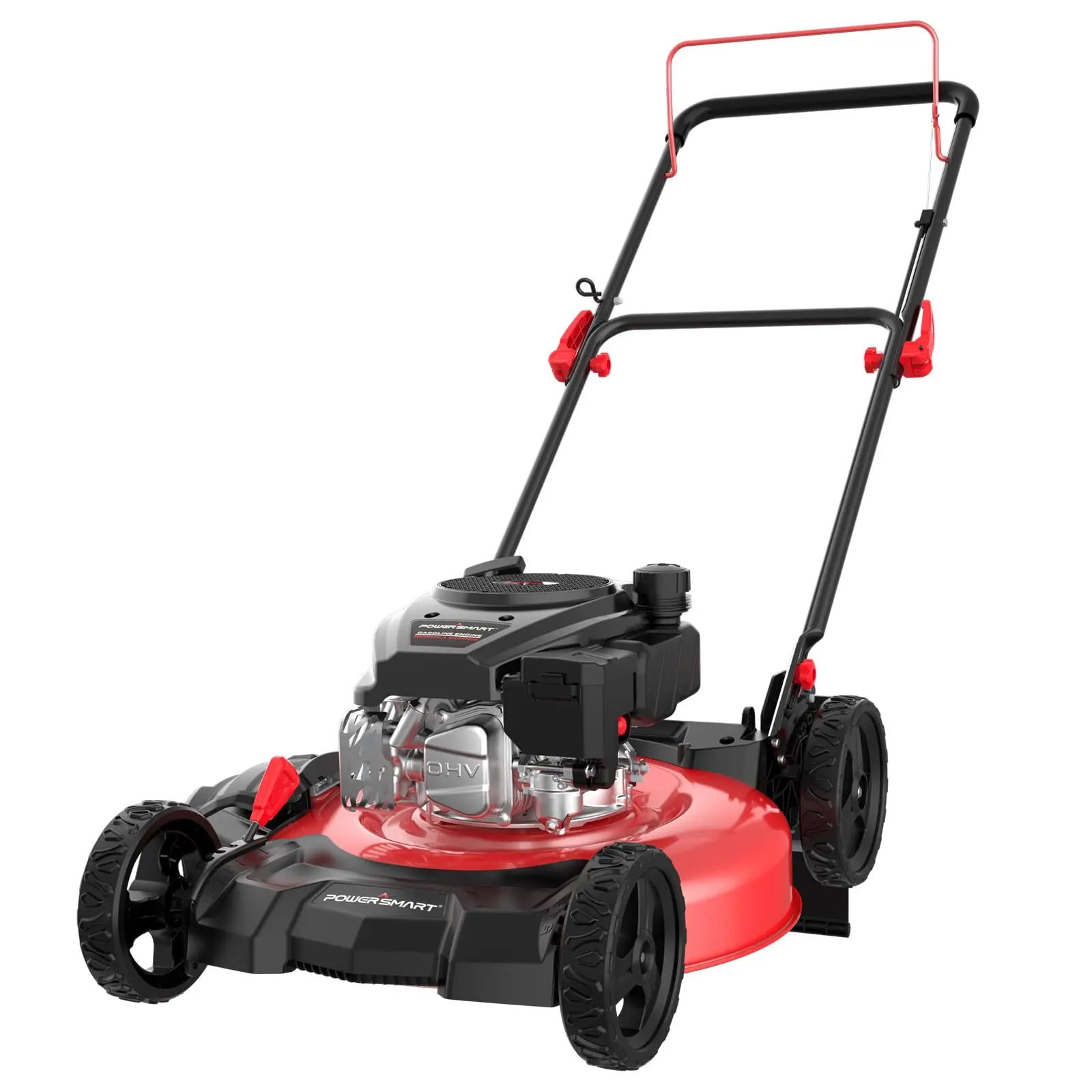 PowerSmart Gas Push Lawn Mower (DV8618C/DV8621C) - Garden & Lawn Care Tool, 18-in/21-in Cutting Width, 144cc OHV Power 4-Cycle Engine, 2-in-1 Mulch & Side-Discharge, 6-Position Adjustable Cutting Height, 7" Front Wheels, Gas-Powered Lawn Mowers