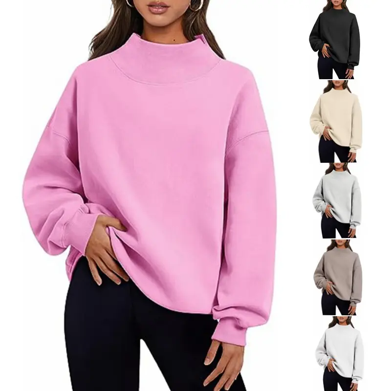 Women's Oversized Cotton Turtleneck Sweatshirt - Longsleeves Solid Casual Top, Relaxed Fit 1-Piece Fall Comfort Sweatshirts for Women (TikTokShop BlackFriday CyberMonday)
