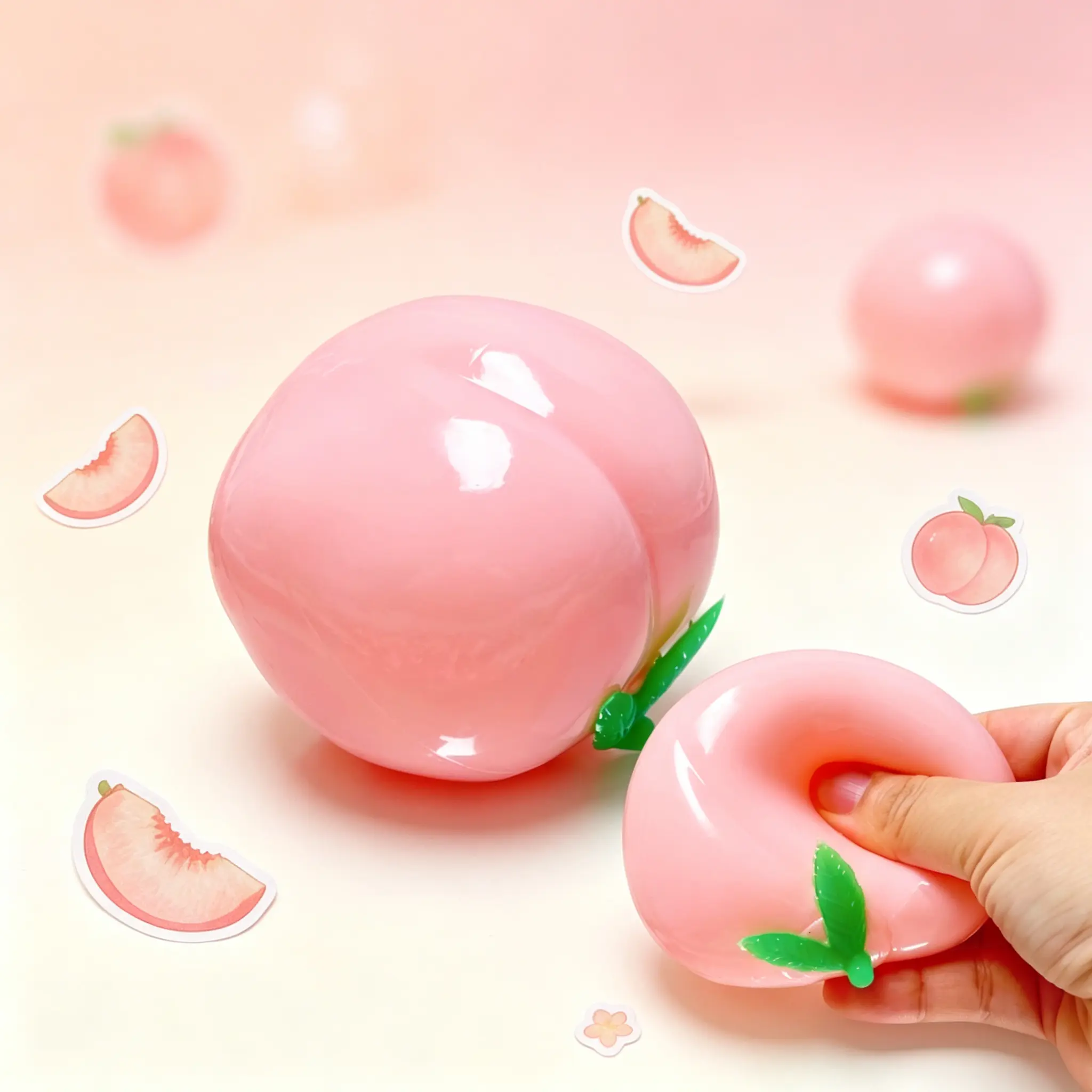 Pink Peach Handmade Squishy Soft Slow Rising Fruit Fidget Toy Stress Ball Gift