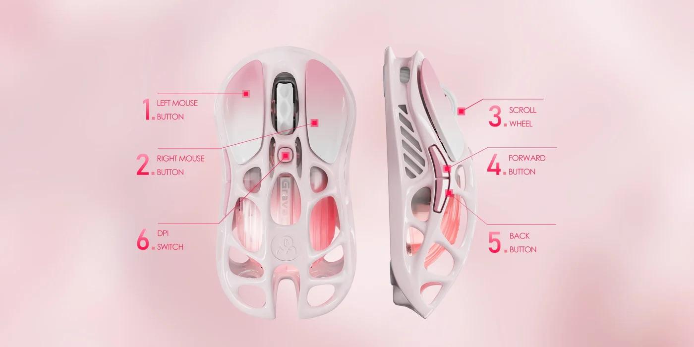 GravaStar Mercury M1 Pro Wireless Gaming Mouse, Pink Mouse, Lightweight Magnesium Alloy, 26,000 DPI, PAW3395DM Sensor, 5 Programmable Buttons, Support Wired/2.4GHz/BT, Up to 200 Hours Battery Life (Gradient Pink)