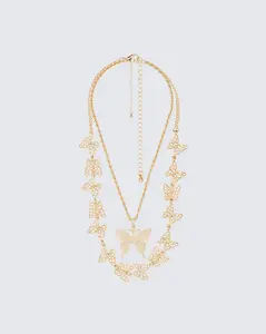 Val Gold Butterfly Necklace Stack