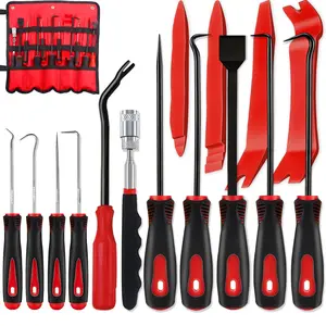 15Pcs Carbon Steel Precision Pick & Hook and Trim Removal Tool Set with Scraper and Magnetic Telescoping Tool Kit for Remove Automotive Electronics Maintenance Hoses Gasket Hand Pick Up Tools