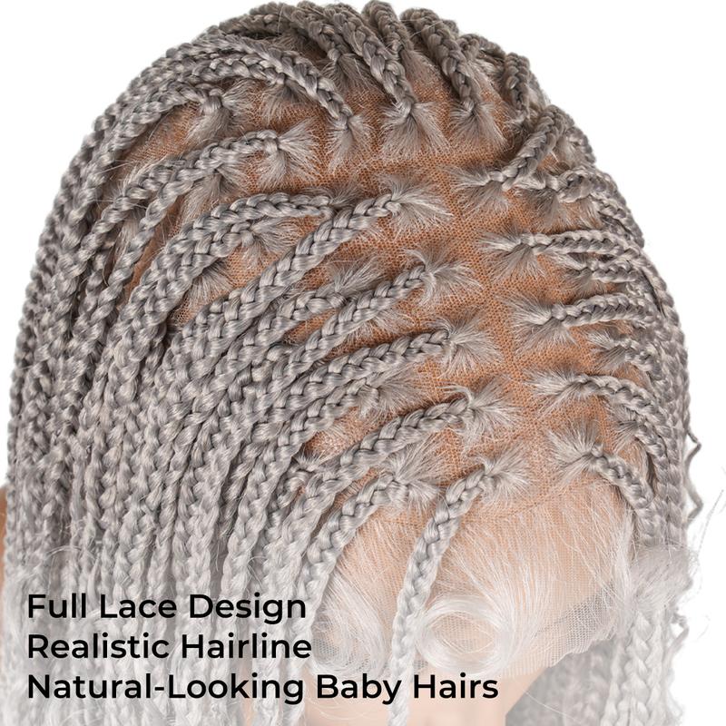 SuperNova #Gray 36" Full Lace Bohemian Box Braided Synthetic Wig, Premium Quality, Lightweight, Ideal for Stylish Hair Transformation