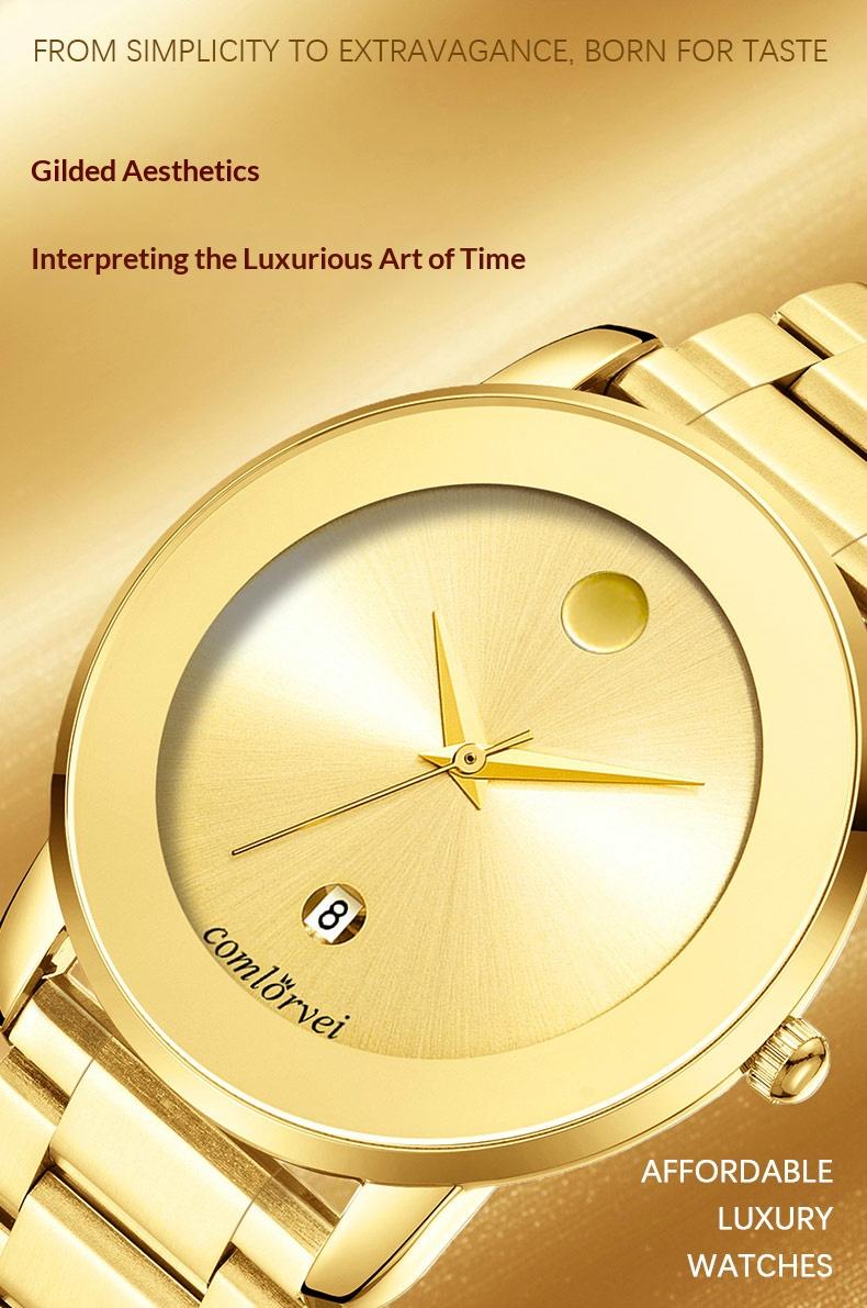 Luxury business quartz watches for men and women feature solid, hypoallergenic stainless steel strap with calendar function, deep waterproof, minimalist design, elegant, precise and durable for business travel, suitable for daily wear and gift giving