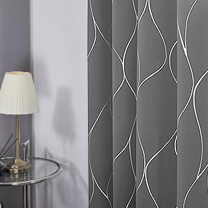 Deconovo Silver Wave Foil Print Blackout Curtains, Grommet Light Blocking Room Darkening Drapes, Thermal Window Curtains for Bedroom Living Room