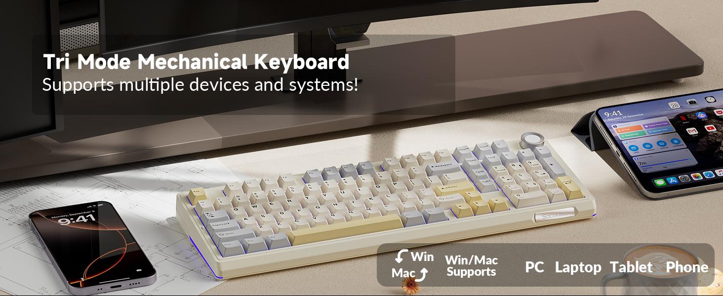 SOLAKAKA KI99 Pro 96% Wireless Mechanical Gaming Keyboard RGB Backlit Tri-Mode Hot-Swappable Gasket Structure Creamy Beige White for PC Laptop FallFreshness