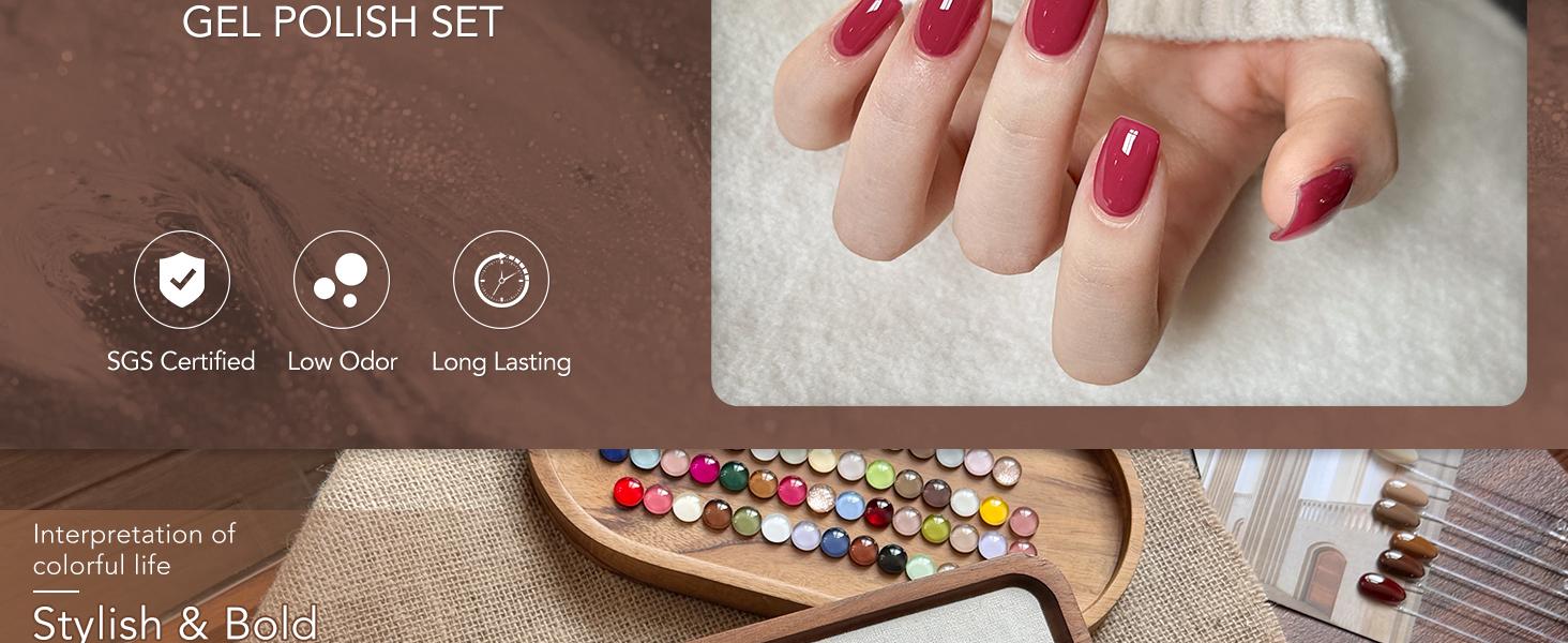 GAOY 60 Pcs Gel Nail Polish Set, 55 Colors All Season Gel Polish Kit Red Nude Black White Green with 5 Pcs Soak off Base Glossy Matte Glitter Top Coat & Builder for Nail Art DIY Manicure at Home