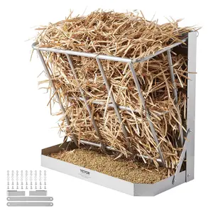 VEVOR Goat Hay Feeder,  , 39.5 Gallons Large Capacity, 2 in 1 Hay and Grain Feeder, Wall Mounted Livestock Feeder with Feed Tray, Multiple Sided Goat Hay Rack, Sturdy Steel Hay Rack for Sheep Horses