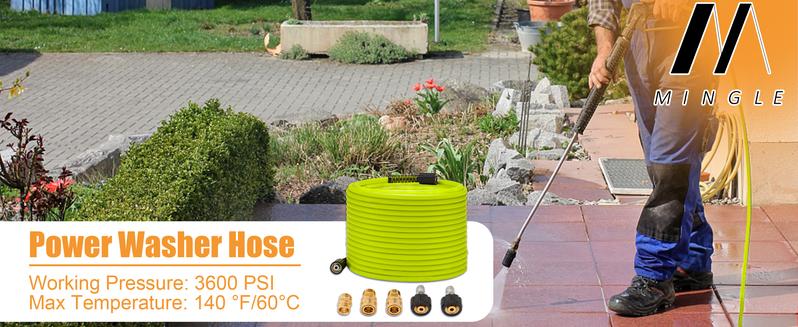 M MINGLE Pressure Washer Hose 50 FT x 1/4" - Replacement Power Wash Hose with Quick Connect Kits - High Pressure Hose with M22 14mm Fittings - 3600PSI, ChristmasGift