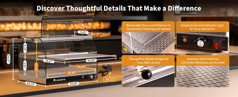 【Valentine's Day Gift】Food Warmer, 2-Tier Commercial Pizza Warmer with LED Lighting, Adjustable Thermostat, Removable Shelves, Countertop Food Heater Pastry Display Case for Buffet Restaurant, Cafe, Catering, Party Server