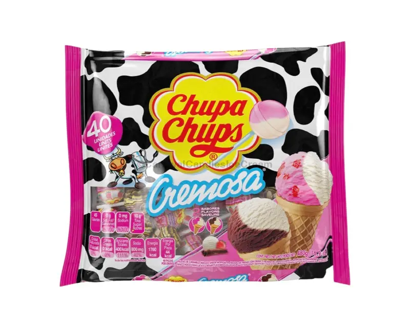 Chupa Chups Cremosa (Strawberry Cream/Chocolate Vanilla) Lollipops Assorted (40 Count) Mexican Candy, Creamy, Sweet Snack Bonbon, Dulces Mexicanos