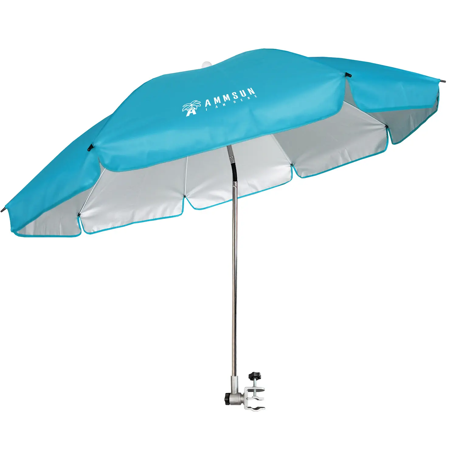 AMMSUN XL Clamp-On Beach Umbrella, 47-Inch Oxford Fabric Adjustable Tilt Sun Canopy with UPF 50+ Protection, 360-Degree Swivel & Universal Clamp for Chairs, Strollers, Camping, Adjustable Tilt Canopy, Sun Shade Canopy