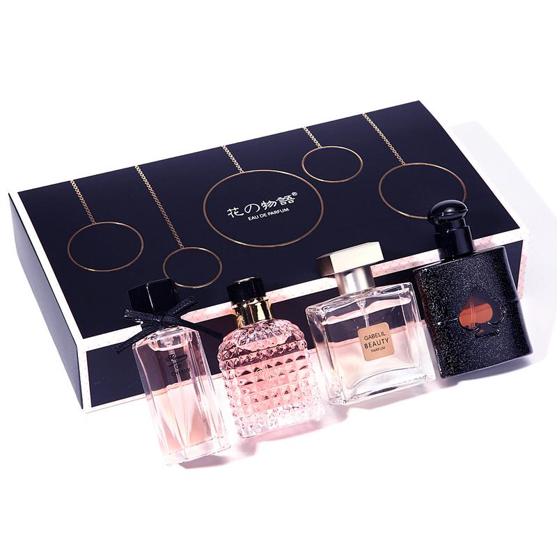 Women’s eau de toilette featuring four distinct fragrance notes: Pink Stream, Floral, Scarlet Ocean, and Black Trace. Suitable for everyday wear and a variety of occasions.