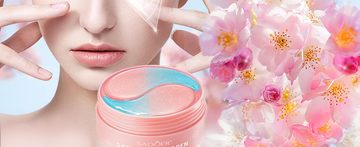 Sakura Collagen Eye Patches 60 Pcs Eye Masks  Hyaluronic Acid for Dark Circles Puffiness & Wrinkles Multi-Effect Tonic for Hydration Comfort Moisturizer