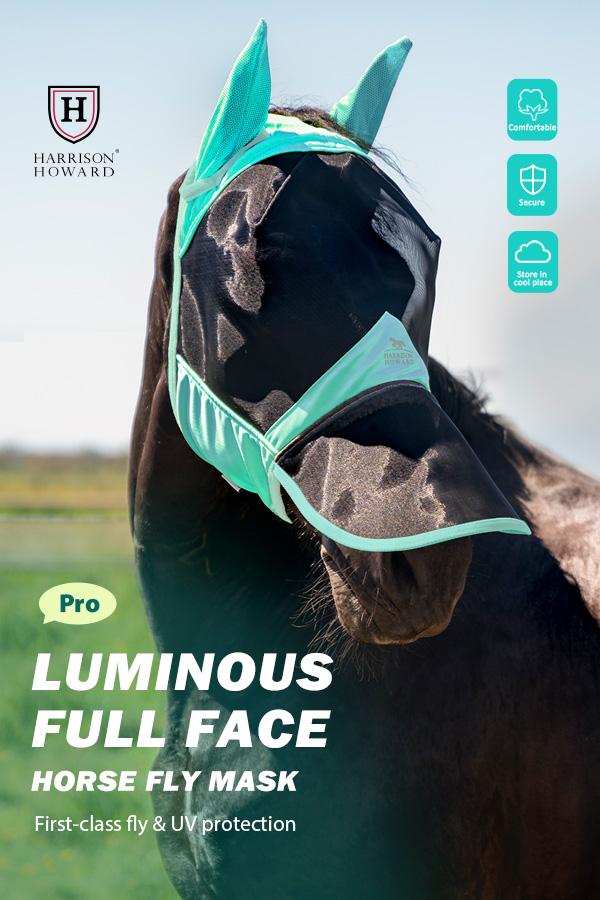 Harrison Howard Pro Luminous Horse Fly Mask Colorful Full Size with Large Eye Space, Long Nose & Ears for UV Protection
