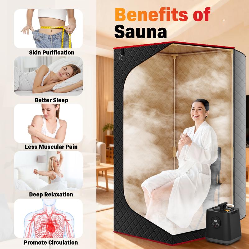 TEHANLD Portable Sauna Box for Home, Personal Steam Nurecover Saunas Heater at Home Use, 3.0L 1200W Steamer, Indoor Foldable Sauna Tent, Dry Sauna SPA Full Body Inflatable Pool