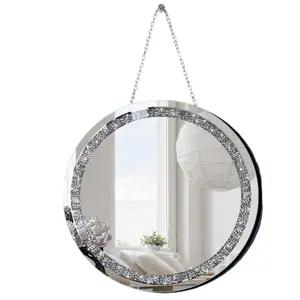 12" Round Crystal Crush Diamond Wall Mirror Silver Glam Bling Sparkle Home Decor