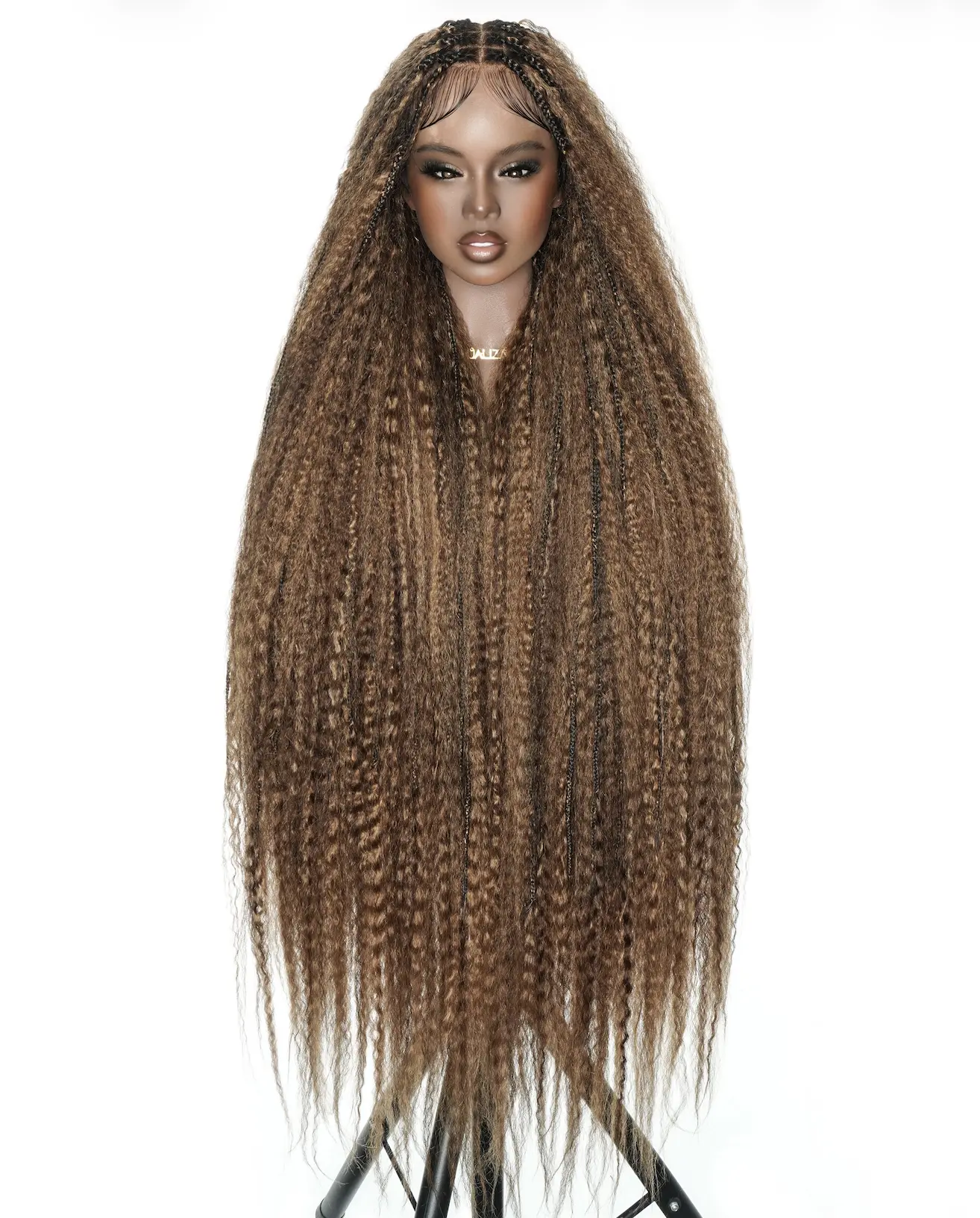 Celia 48" Tension-Free 100% Human Hair Curl Full Lace Knotless Boho Braided Wig, Suitable for Box Braid Hairstyles & Events, Boho Braided Wigs