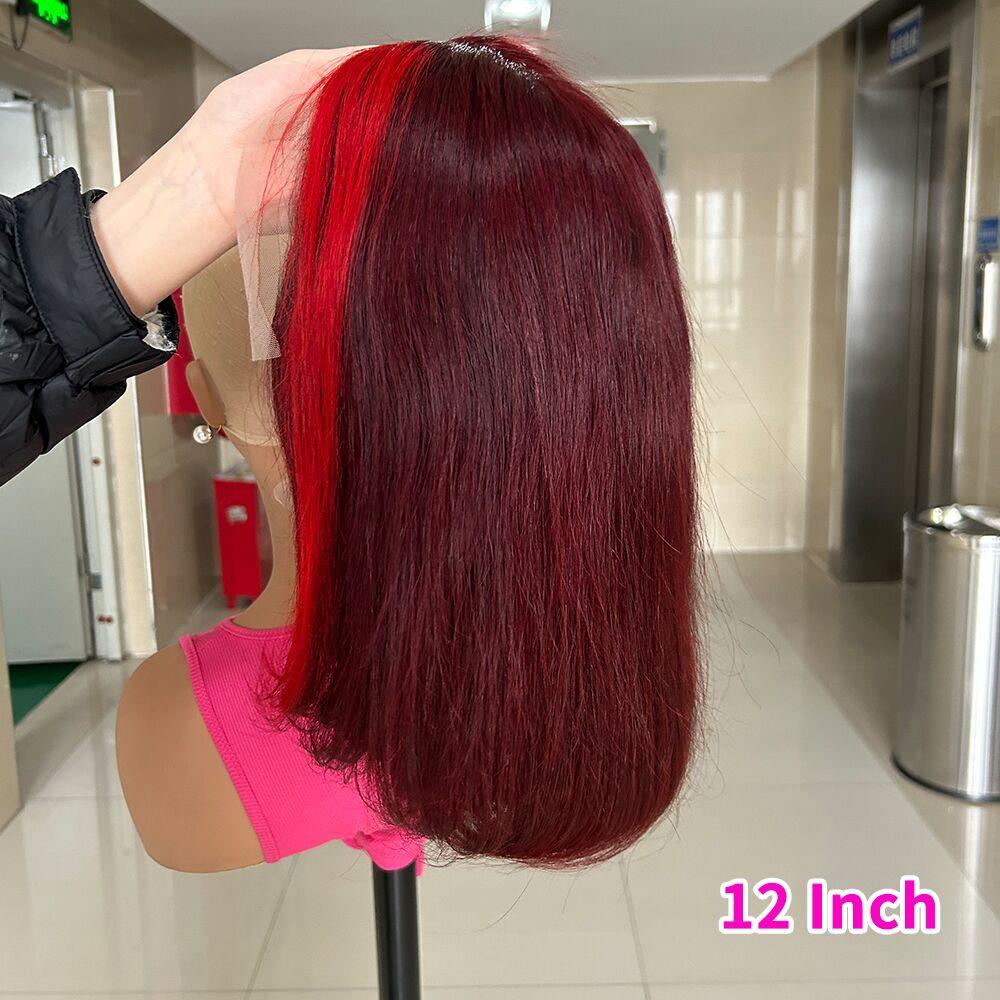 Highlight Red 99J Bob Wig Human Hair 180 Density 13x4 Lace Frontal Wigs for Women Red Highlight Burgundy Transparent Lace Frontal Straight Short Bob Wig Human Hair Wigs Pre Plucked SpringStatements