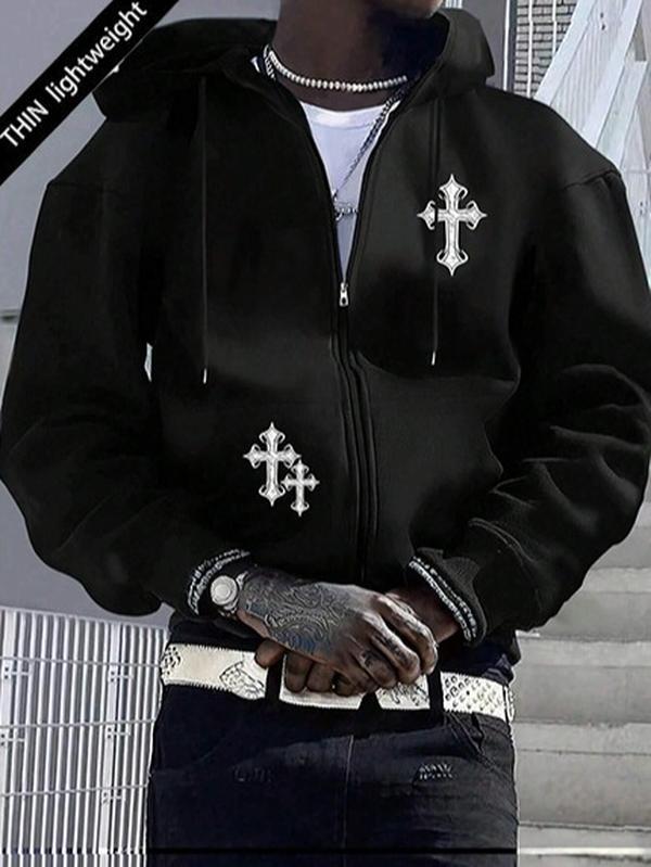 Autumn and Winter Men's Full-Zip Long Sleeve Hoodie Sports Jacket with Personalized Print Pattern Zipper Pockets Regular Fit Windproof Warm Jacket Suitable for Travel Camping Outdoor Activities Casual Sweatshirts