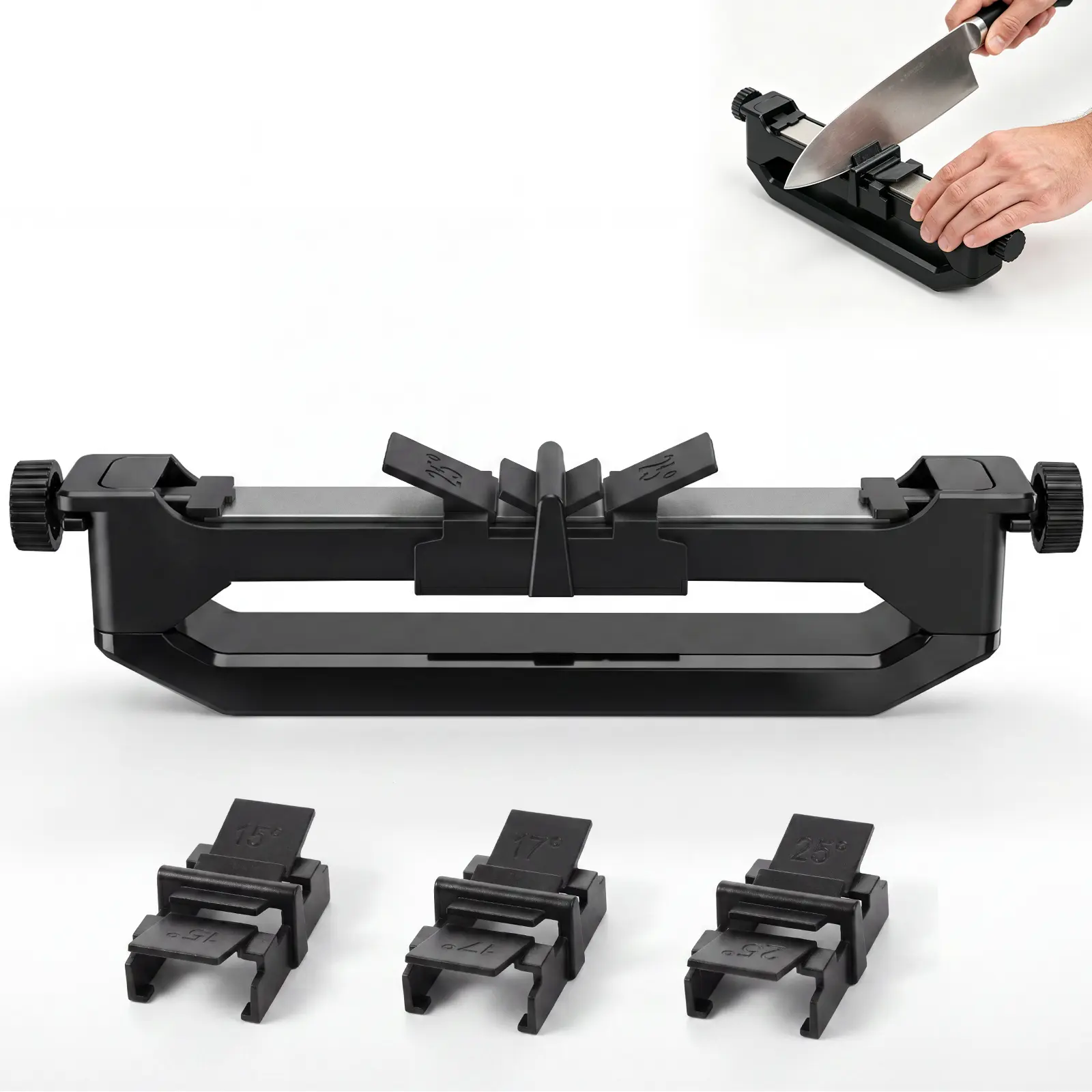 BOBOME Handheld Angle Guided Knife Sharpener – Portable Knife Sharpener with 15°/17°/25° Adjustable Angles, Multi-Purpose Sharpening Stone Set for Kitchen & Outdoor Camping Travel campingessentials