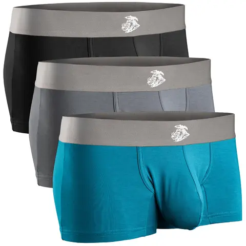 Men's Modal Boxer Briefs 3-Pack - 3-Inch Inseam, Stretchy, Black/Cyan/Grey Men's Underwear