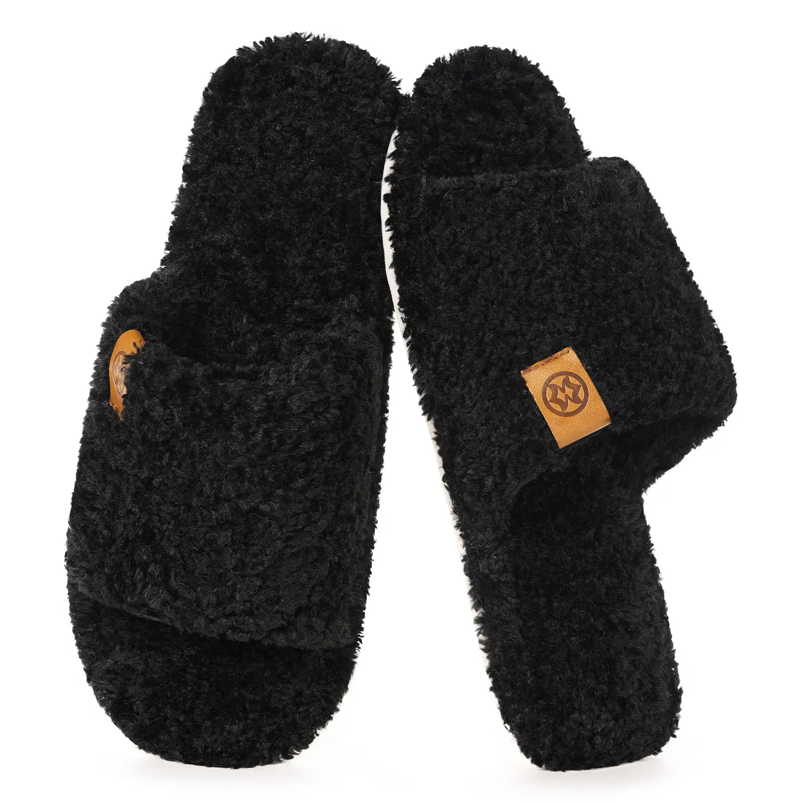 Fuzzy Open Toe Slippers for Men Soft Memory Foam Indoor House Shoes Slip On Cozy Bedroom Slippers Lightweight Non-Slip Home Slides