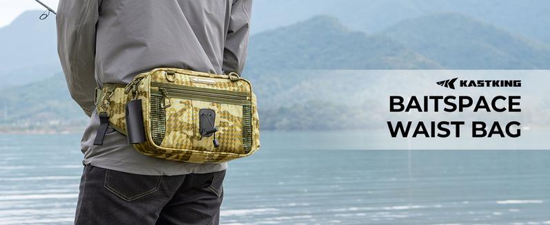 KastKing BaitSpace Waist Bag – Waterproof Tackle Storage Bag With Adjustable Belt, Fishing Fanny Pack for Men, Soft Bait Organizer, 3600 Utility Box, Rod Holder