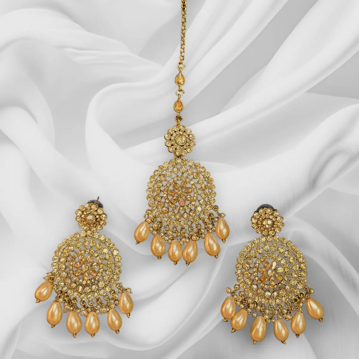 Mehendi finish kundan maangtikka and earring Female Elegant Retro Ethnic