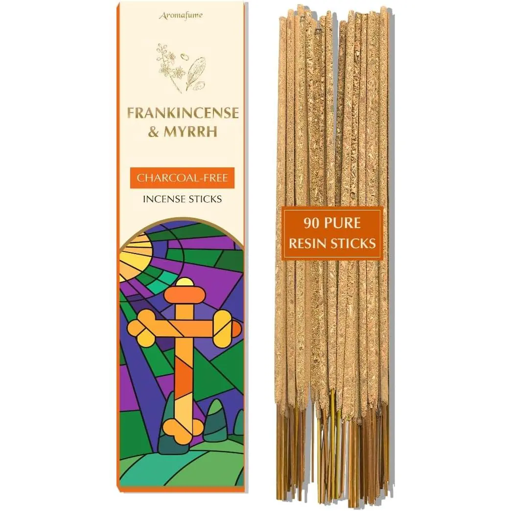 Frankincense & Myrrh Luxury Incense Sticks by Aromafume| 3x30 Sticks for Prayer, Meditation, Aromatherapy, Purification & Protection| Charcoal Free| Long Lasting Aroma, Spiritual Gifts