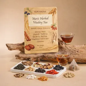 NOVANINE Organic Men's Vitality Kidney Tea Ginseng Nine Treasure Tea Kidney Cleanse Detox Ginseng Goji Berry Cinnamon Maca Cistanche Red Date Chinese Yam Mulberry Polygonatum Traditional Natrual Herbal Formula Chinese Health Tea For Men Women beverage