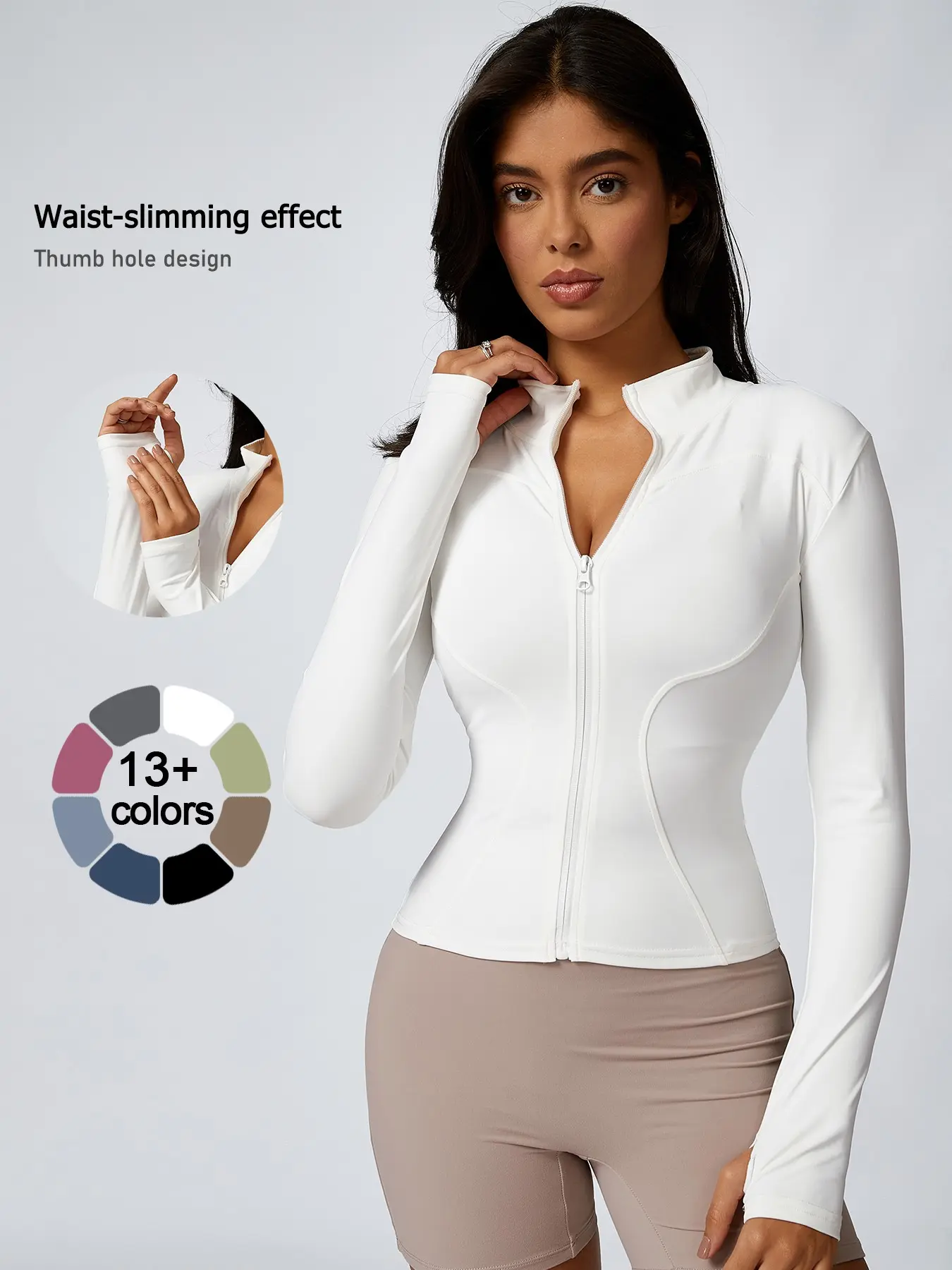 Women's Zip-Up Sports Jacket, Long-Sleeve Fitted Yoga Jacket, Indoor & Outdoor Athletic Wear, Spring Sportswear, Sporty Jacket