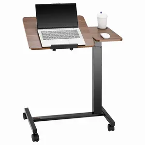 Mobile Overbed Table - Height & Angle Adjustable Rolling Laptop Desk with Flip Desktop, 4 Wheels & Cup Holder, Portable Bedside Desk for Home, Office & Study, Wood + Black