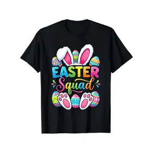 Family Easter Bunny & Egg Squad T-Shirt - Loose Fit Round Neck Casual Bunny & Egg Patterns, Slogan for Easter Egg Hunt Outfits