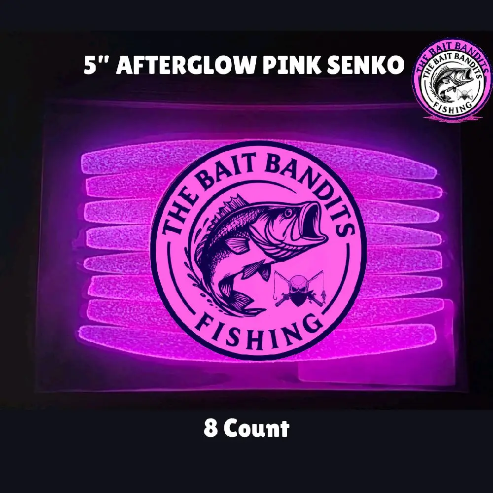 Afterglow Pink Senko – 5” (8ct) (Glow in dark fishing lures)
