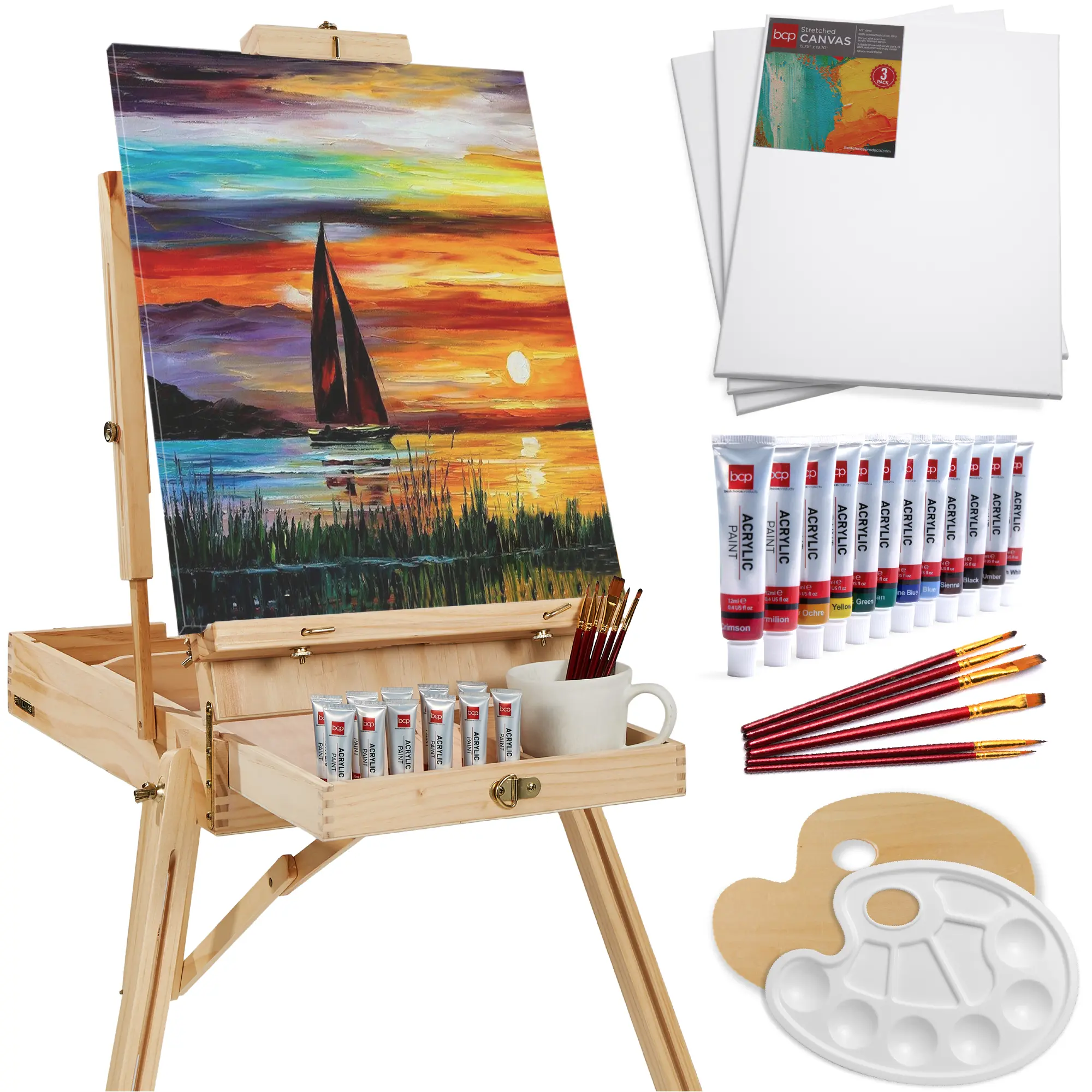 Best Choice Products French Easel, 32pc Beginners Kit Portable Wooden Adjustable Tripod w/ Paint Supplies Best Choice Products French Easel, 32pc Beginners Kit Portable Wooden Adjustable Tripod w/ Paint Supplies
