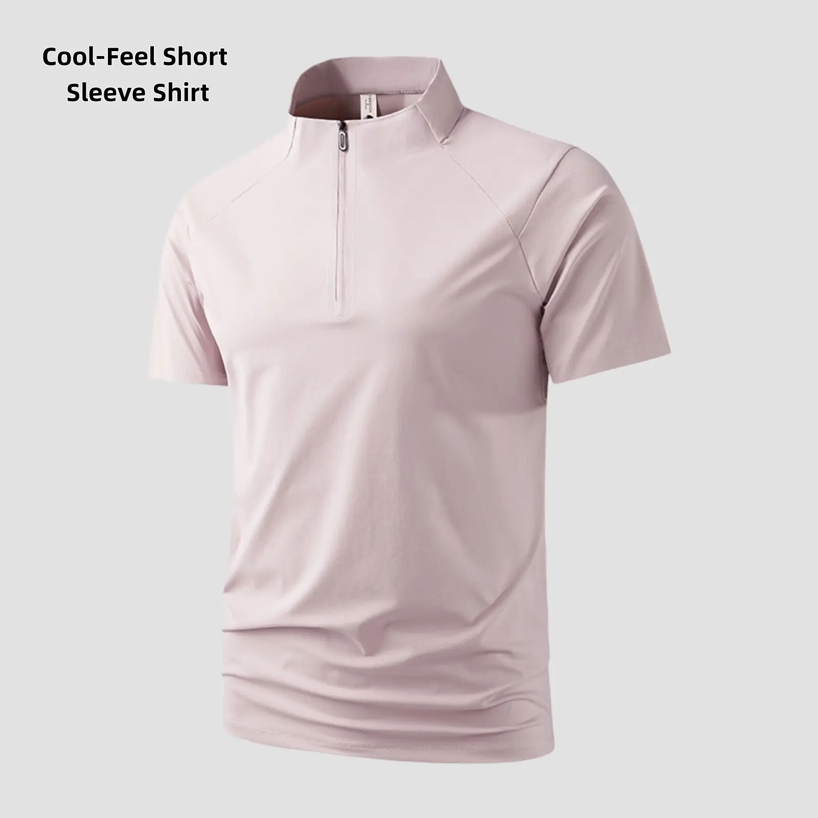 Men's Cooling Mock Neck Quarter-Zip Short Sleeve Shirt - Lightweight Polyamide-Elastane Stretch, Moisture-Wicking, Wrinkle-Resistant, Quick-Dry, Breathable, Outdoor Wear - for Business, Golf, Everyday Use